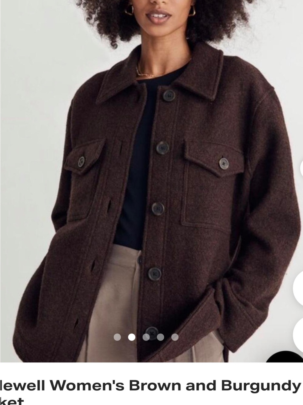 Madewell Dark Brown Button-Front Wool Shirt Jacket